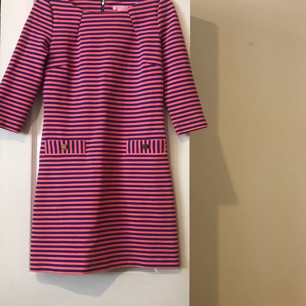 Lilly Pulitzer coral and blue striped dress